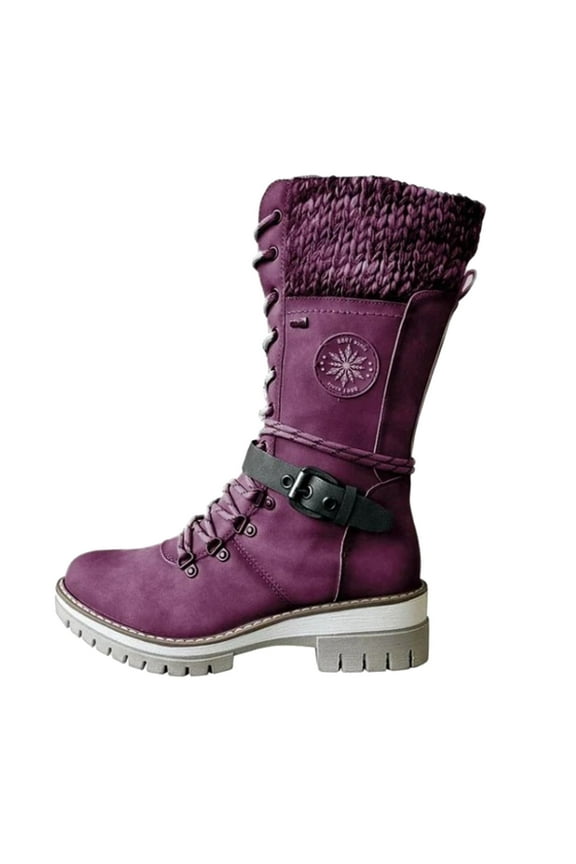 Leather Lacer Work Boots for Women Mid Calf Boots Casual Warm Low Heels Hiking Boots