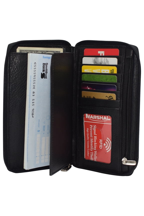 Leather Ladies Double Zipper Card Holder Genuine Leather Wallet by Marshal