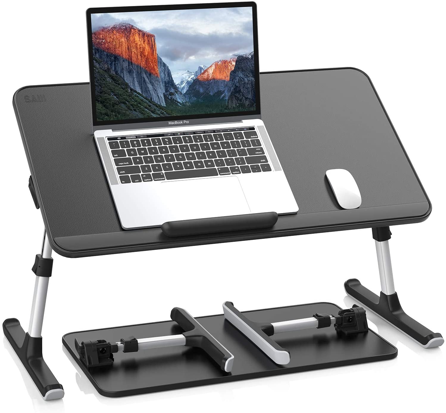 Leather Lap Desk Laptop Bed Tray Table, Adjustable Laptop Stand for Bed, Portable Lightweight Standing Desk for Writing Eating Reading Couch Sofa Floor for Adults Kids (20.5"*11.8",Gray)