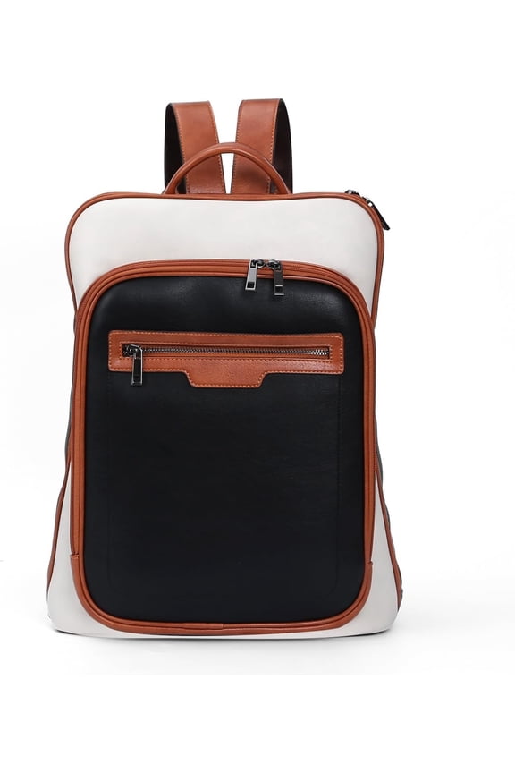 Leather Laptop Backpack, Women and Men Backpack Travel Business Work College Water Resistant Anti Daypack Large fits for 15.6 inch Notebook Computer bag, Black+ ...