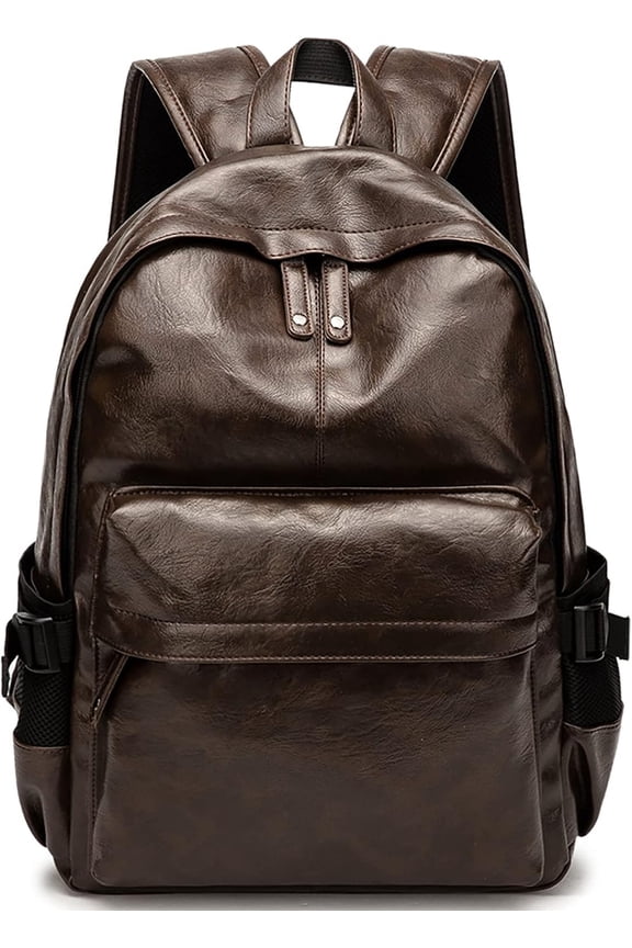 Leather Laptop Backpack for Men Women, School College Bookbag Casual Travel Daypack