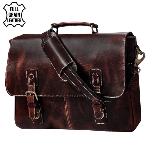 Leather Laptop Bag for Men, 16" Messenger Office Work Bag Shoulder Travel Business Briefcase Satchel Vintage Gift by Rustic Town, Mulberry