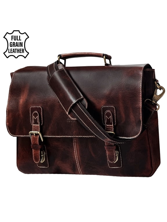Leather Laptop Bag for Men, 16" Messenger Office Work Bag Shoulder Travel Business Briefcase Satchel Vintage Gift by Rustic Town, Mulberry