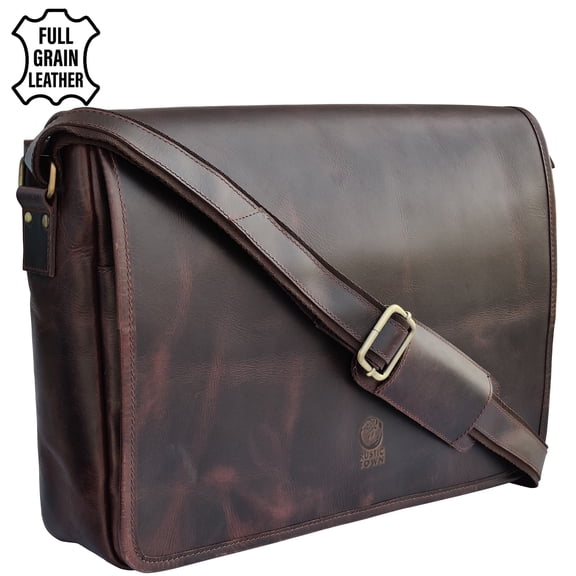 Leather Laptop Bag for Men 16" Messenger Shoulder Computer Satchel Business Office Crossbody Work Bag by Rustic Town, Mulberry