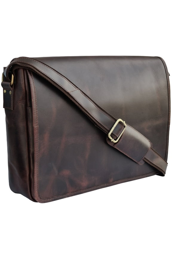 Leather Laptop Bag for Men 16" Messenger Shoulder Computer Satchel Business Office Crossbody Work Bag by Rustic Town, Mulberry