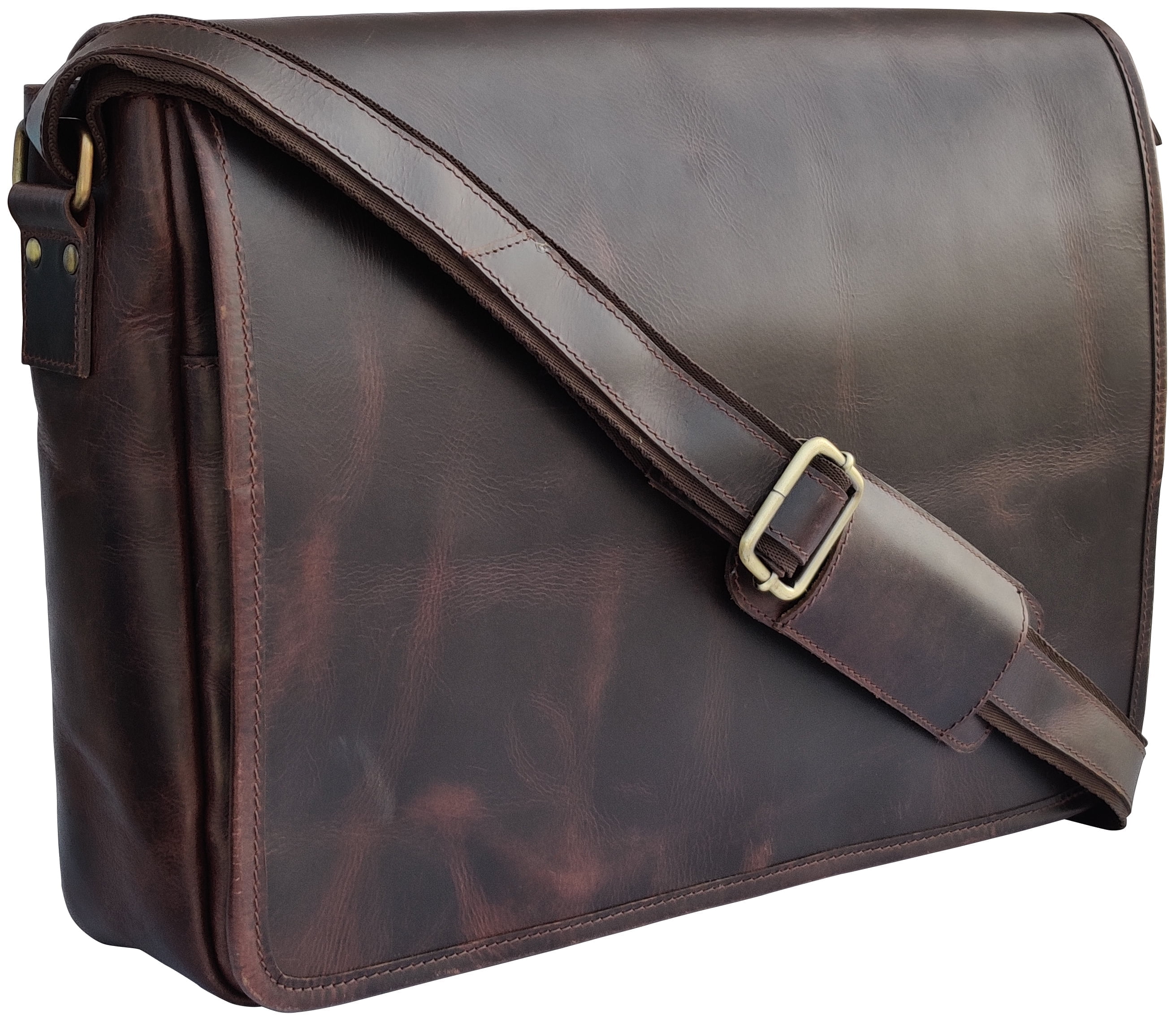 Dark Brown Full Grain Leather 16" Laptop Messenger Bag