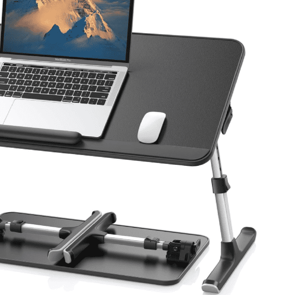 Leather Laptop Bed Tray Table, Adjustable Laptop Stand with Removable Stopper, Portable Lap Desks with Foldable Legs, Notebook Stand Breakfast Reading Desk for Sofa Couch((Medium, Black)