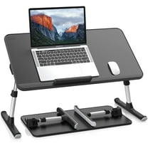 Leather Laptop Bed Tray Table, Adjustable Laptop Stand with Removable Stopper, Portable Lap Desks with Foldable Legs, Notebook Stand Breakfast Reading Desk for Sofa Couch(Large, Black)