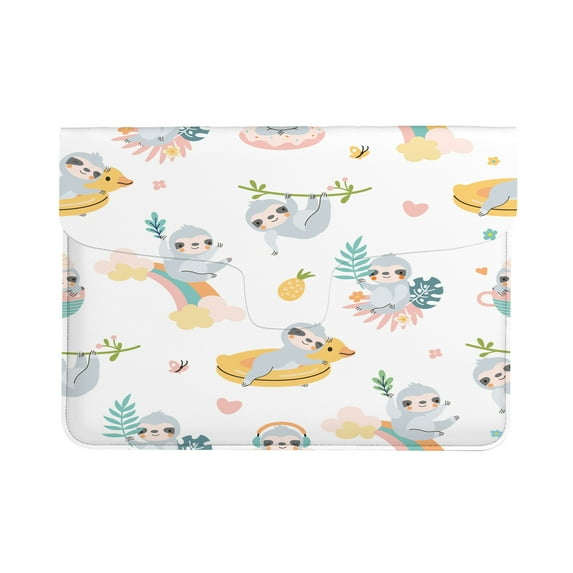 Leather Laptop Sleeve Case Cartoon Sloth Sleeping Cute Resistant Computer Pocket Case/Tablet Briefcase Carrying Bag for 13 Inch MacBook