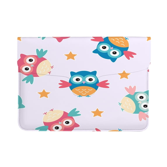 Leather Laptop Sleeve Case Cute Owl With Star Resistant Computer Pocket Case/Tablet Briefcase Carrying Bag for 13 Inch MacBook