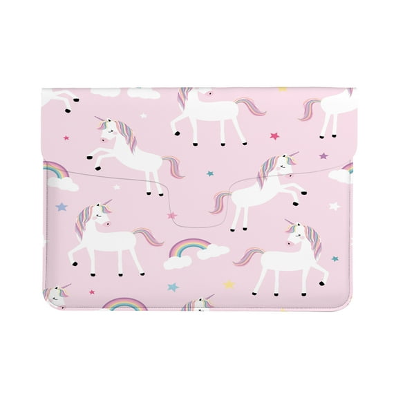 Leather Laptop Sleeve Case Cute Unicorns And Rainbows Resistant Computer Pocket Case/Tablet Briefcase Carrying Bag for 13 Inch MacBook