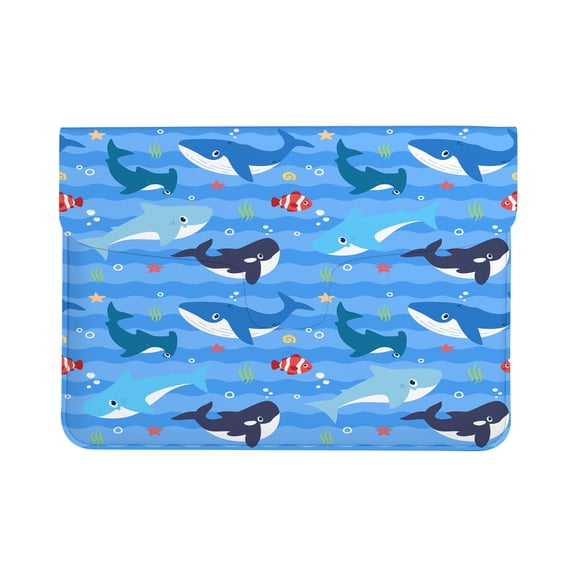 Leather Laptop Sleeve Case Playful Whale Shark And Ocean Fish Resistant Computer Pocket Case/Tablet Briefcase Carrying Bag for 13 Inch MacBook