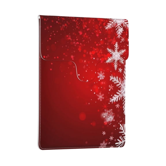 Leather Laptop Sleeve, Padded Case, Thin Portable Bag - Compatible with 13 inch laptops or MacBook Air Pro 13 2016 or later - Horizontal, Elegant Red Christmas with Snowflake