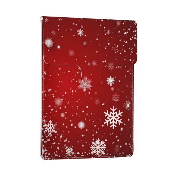 Leather Laptop Sleeve, Padded Case, Thin Portable Bag - Compatible with 13 inch laptops or MacBook Air Pro 13 2016 or later - Horizontal, Elegant Red Christmas with Snowflake