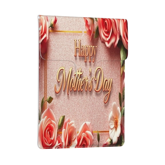 Leather Laptop Sleeve, Padded Case, Thin Portable Bag - Compatible with 13 inch laptops or MacBook Air Pro 13 2016 or later - Horizontal, Happy Mother’s Day with Glitter Floral