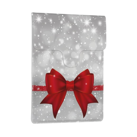 Leather Laptop Sleeve, Padded Case, Thin Portable Bag - Compatible with 13 inch laptops or MacBook Air Pro 13 2016 or later - Horizontal, Shiny silver starry Christmas with red bow tie