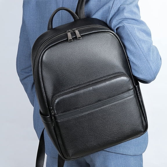 Leather Large Capacity Business Computer Backpack,Black