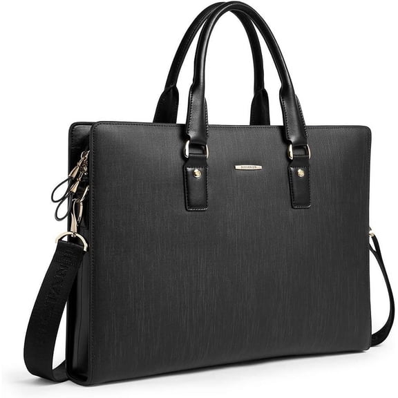 Leather Lawyers Briefcase Shoulder Laptop Business Slim Bags for Men & Women Black