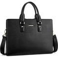thumbnail image 1 of Leather Lawyers Briefcase Shoulder Laptop Business Slim Bags for Men & Women Black, 1 of 7
