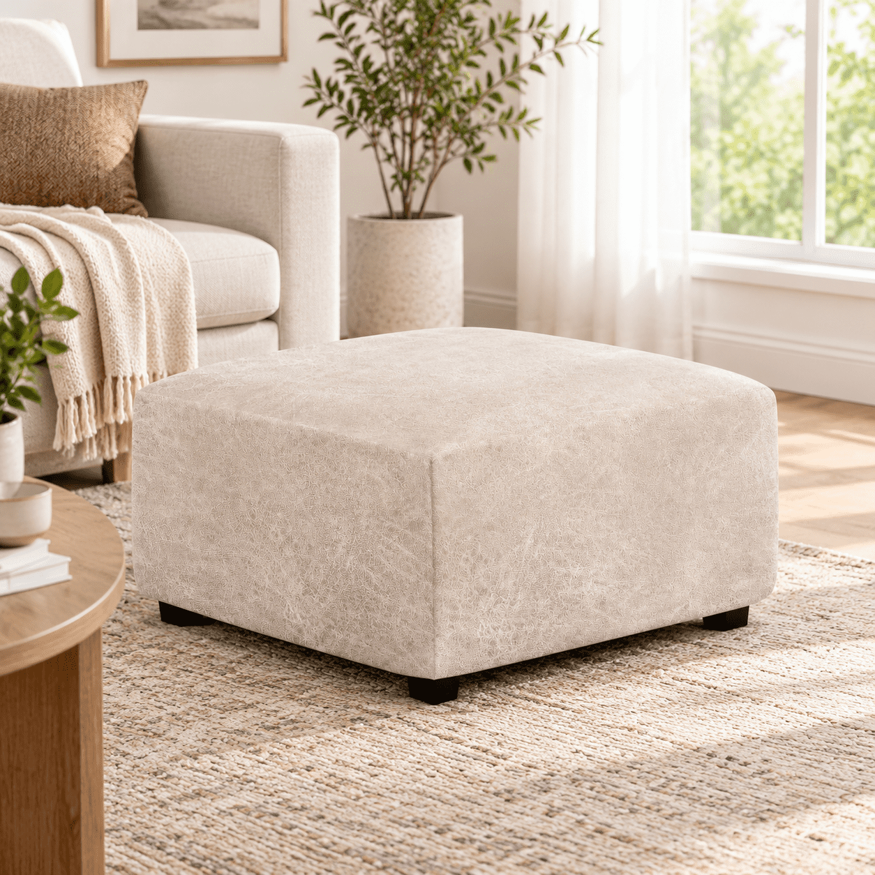Leather Like Ottoman Slipcover, 02 Beige, XX-Large, Stretch Fabric for ...