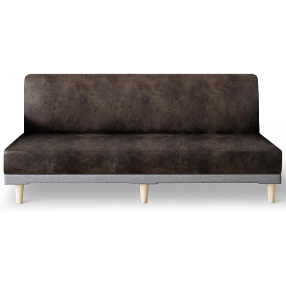 Leather Like Stretch Futon Slipcover Armless Sofa Cover Furniture Protector with Elastic Bottom, Soft and Washable for Sofa Bed Stay in Place
