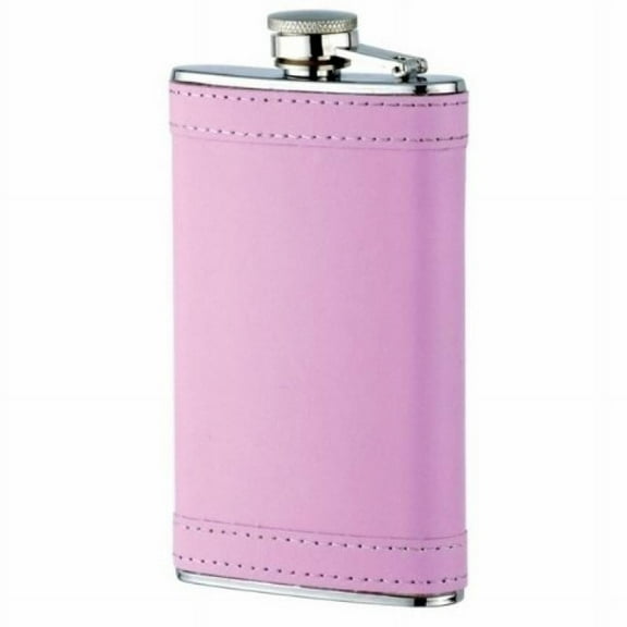 Leather Like Wrapped Hip Flask Holding 6 oz - Pocket Size Stainless Steel Rustproof Screw-On cap - Pink Finish Perfect for Engraving - gift Box Included