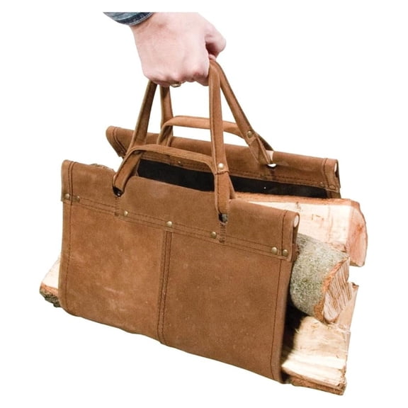 Leather Log Carrier Tote - 39x14 Inch Firewood Log Holder; Heavy Duty Leather Fireplace Accessories; Tan Wood Tote Bag for Indoor Outdoor Use