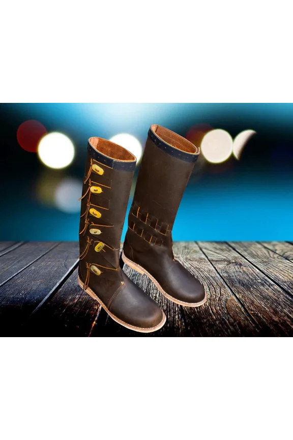 Leather Long Boots Leather Medieval Larp Shoes SCA LARP