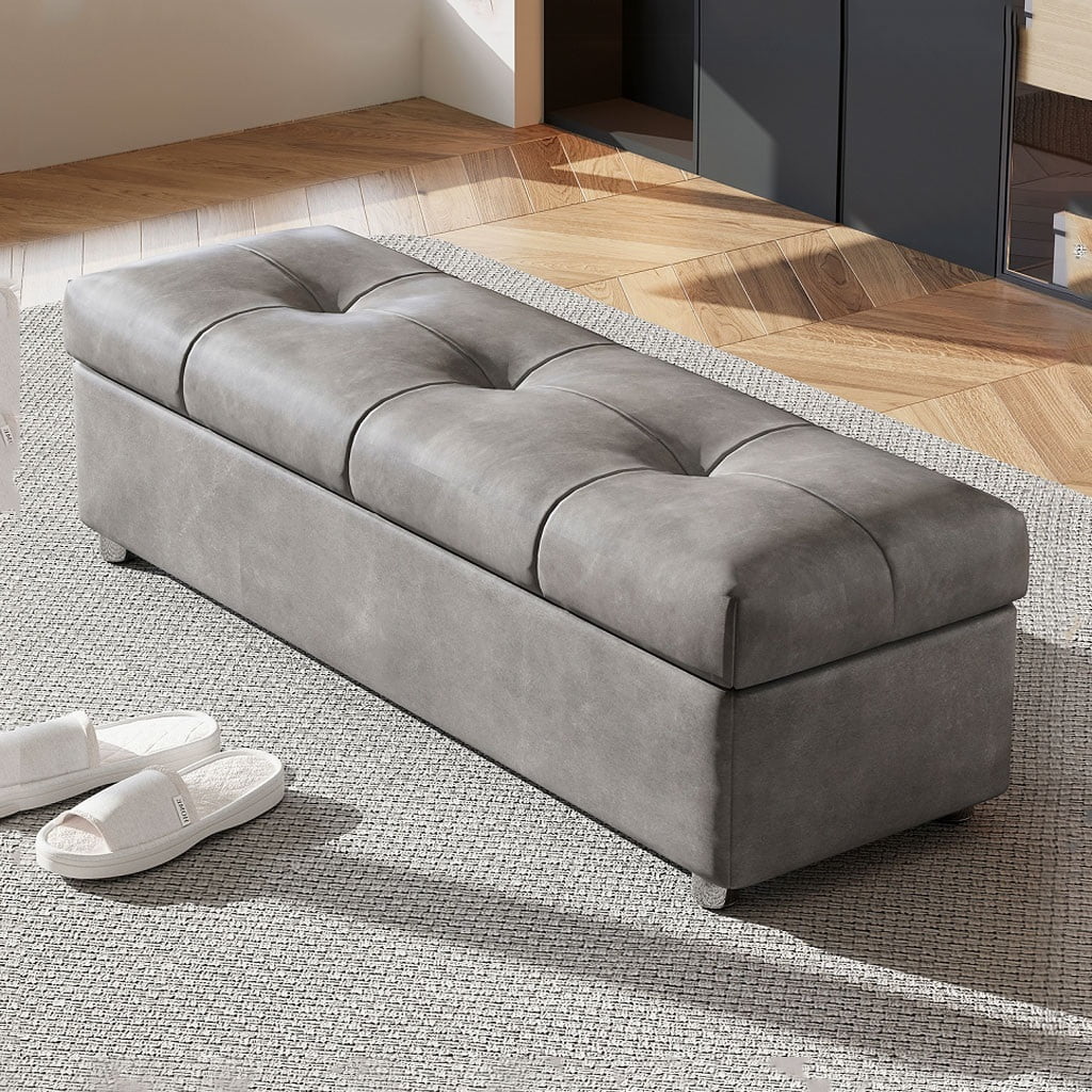 Leather Long Storage Cabinet Closet Bench,Ottoman Storage Bench for ...