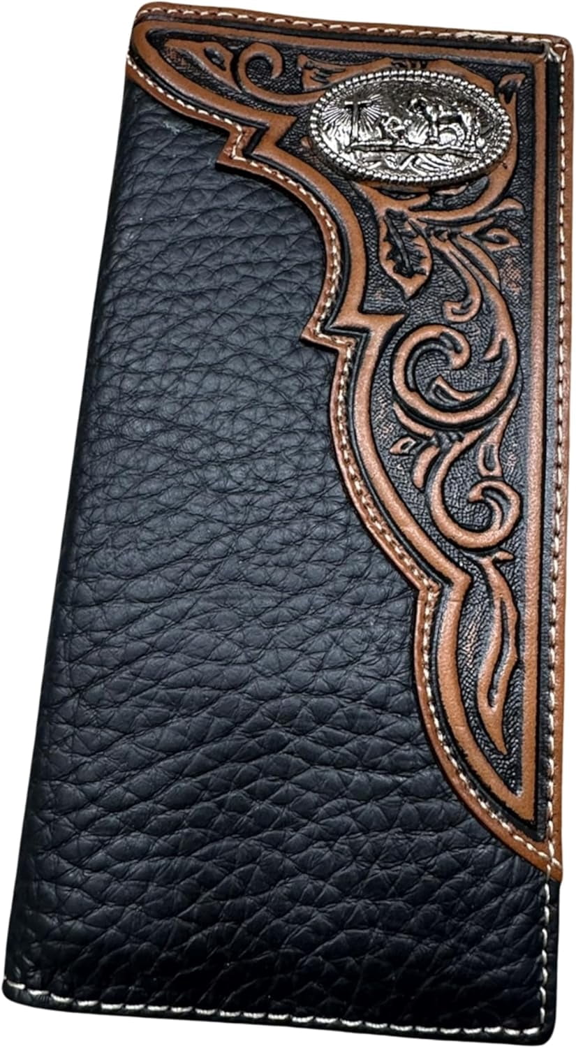 Leather Long Wallet Floral Embossed Tooled Bi Fold Soft Leather Cowboy ...