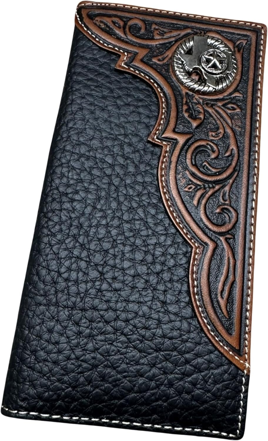 Leather Long Wallet Floral Embossed Tooled Bi Fold Soft Leather Texas ...
