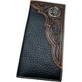 thumbnail image 1 of Leather Long Wallet Floral Embossed Tooled Bi Fold Soft Leather Texas Concho Lone Star Checkbook Style Cowboy Hand Crafted High End Mens Wallets Leather Gifts For Men (Black), 1 of 5
