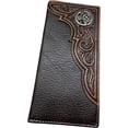 thumbnail image 1 of Leather Long Wallet Floral Embossed Tooled Bi Fold Soft Leather Texas Concho Lone Star Checkbook Style Cowboy Hand Crafted High End Mens Wallets Leather Gifts For Men (Coffee), 1 of 5