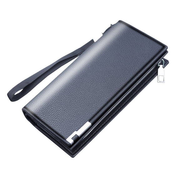 Leather Long Wallet for Men Large Purse Clutch Bag Handbag Checkbook Cash Credit Cards Phone Holder