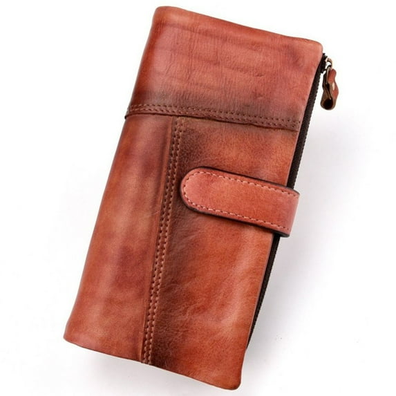 Leather Long Wallet for Women Vintage Checkbook Wallets with RFID Blocking Card Holder