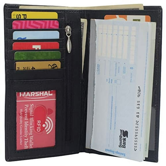 Leather Long Wallets for Men RFID Protected - Men's Slim Long Wallet & Checkbook Wallet