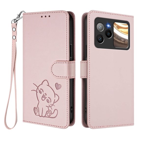 Leather-Look Cat Wallet Case for BLU Bold N4, Pink