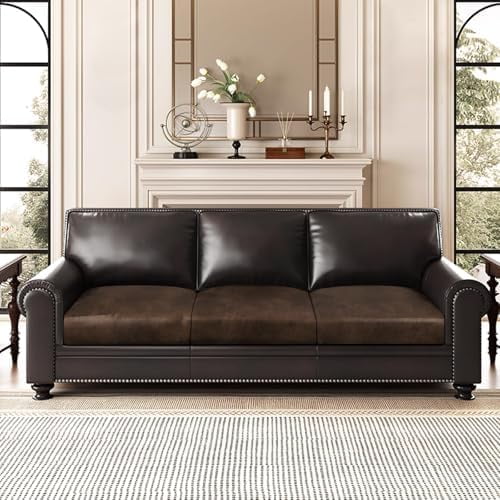Leather Look Couch Cushion Covers Sofa Seat Slipcovers Sets Couches Furniture Protector for Sectional Armchair Loveseat Pets Kids Stretch Spandex Fabric(3 Cushion Sofa, Brown)