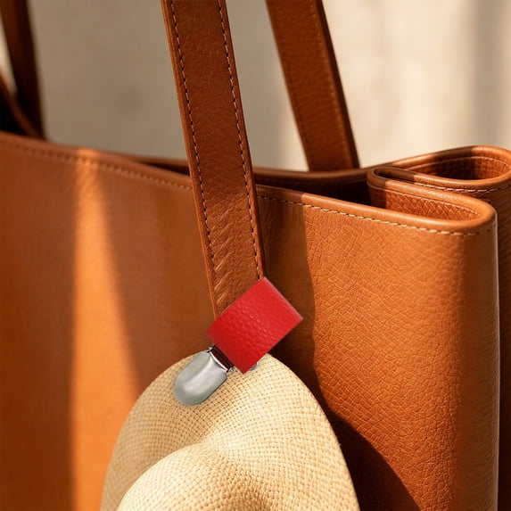 Leather Look Hat Clip with Metal Spring Clasp Double Snap Buttons Portable Cap Holder for Baseball Sun Hat Backpack Strap Travel Outdoor Accessory