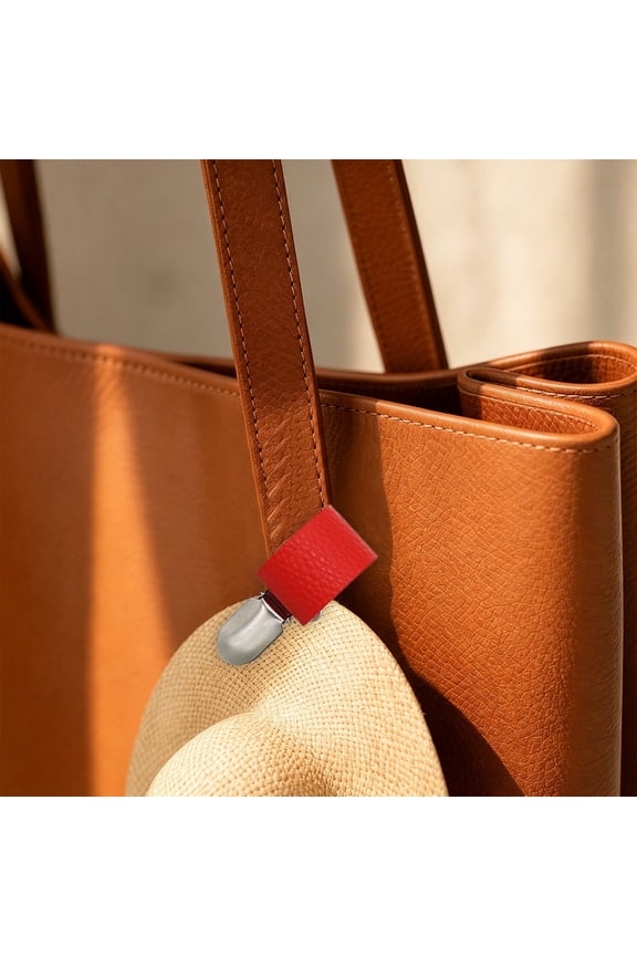 Leather Look Hat Clip with Metal Spring Clasp Double Snap Buttons Portable Cap Holder for Baseball Sun Hat Backpack Strap Travel Outdoor Accessory