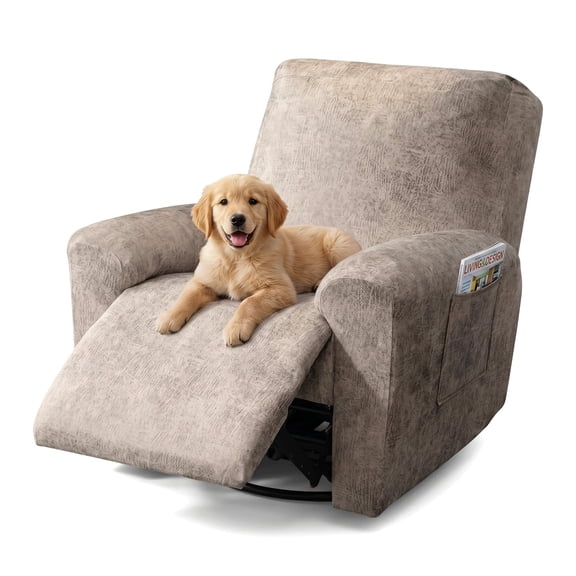 Leather Look Recliner Chair Covers, 4-Pieces Stretch Recliner Cover, Soft Reclining Chair Slipcover, Washable Furniture Protector for Lazy Boy Recliner