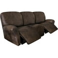 thumbnail image 1 of Leather Look Recliner Couch Cover 8-Piece Recliner Sofa Slipcovers 3 Seater for Reclining Couches Furniture Protector Spandex Fabric Washable (Recliner Sofa, Brown), 1 of 11