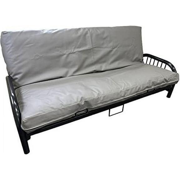 Leather Look Vinyl Futon Covers, Mattress Protector Slipcovers (Gray, Chair Size 6X30x75 In)