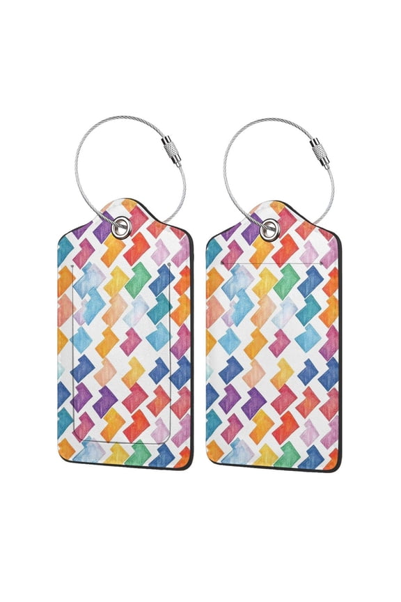 Leather Luggage Tag 4.6×2.9in Stainless Steel Ring Bendable Waterproof Not Afraid Of Scratch Feel Soft And Comfortable Aliceblue Colorful Houndstooth Hand-Drawn Sketch_4 1