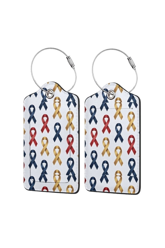 Leather Luggage Tag 4.6×2.9in Stainless Steel Ring Bendable Waterproof Not Afraid Of Scratch Feel Soft And Comfortable Cancer Awareness Ribbon Pattern - Metallic Elegance (1) 1