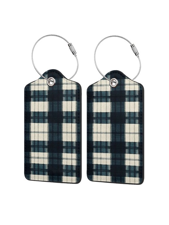 Leather Luggage Tag 4.6×2.9in Stainless Steel Ring Bendable Waterproof Not Afraid Of Scratch Feel Soft And Comfortable Darkcyan Buffalo Plaid Check Tartan Scotland_3 4 Pcs