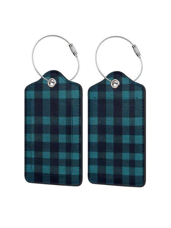 Leather Luggage Tag 4.6×2.9in Stainless Steel Ring Bendable Waterproof Not Afraid Of Scratch Feel Soft And Comfortable Darkcyan Buffalo Plaid Check Tartan Scotland_2 4 Pcs