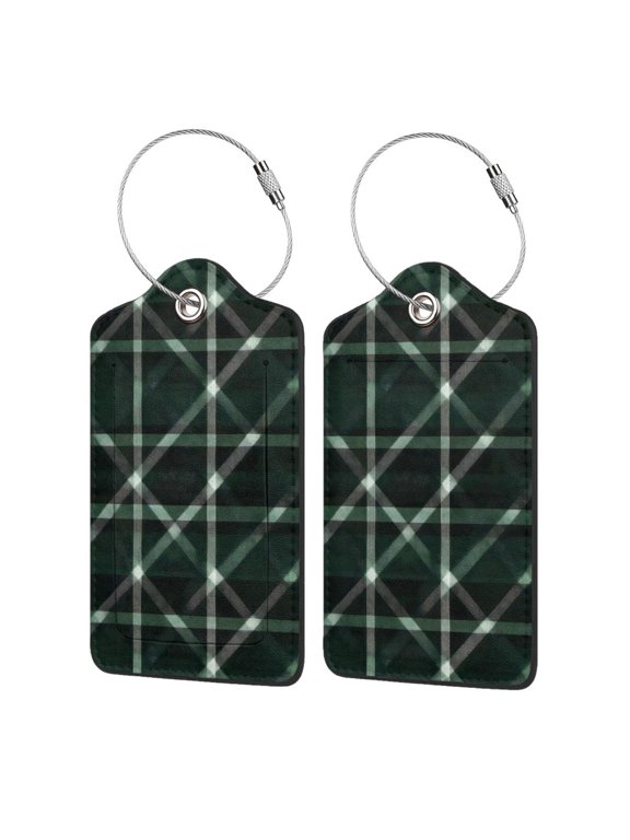 Leather Luggage Tag 4.6×2.9in Stainless Steel Ring Bendable Waterproof Not Afraid Of Scratch Feel Soft And Comfortable Green Buffalo Plaid Check Tartan Scotland_2 1