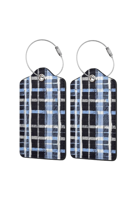 Leather Luggage Tag 4.62.9in Stainless Steel Ring Bendable Waterproof Not Afraid Of Scratch Feel Soft And Comfortable Mediumblue Houndstooth Buffalo Plaid Tartan Check Scotland Hand-Drawn Sketch_3 1