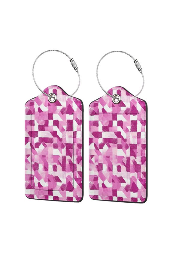 Leather Luggage Tag 4.6×2.9in Stainless Steel Ring Bendable Waterproof Not Afraid Of Scratch Feel Soft And Comfortable Pink Abstract Houndstooth Hand-Drawn Sketch_3 1